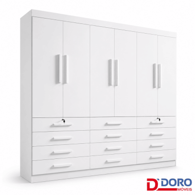 Roupeiro Casal Mônaco Branco 6 Portas 12 Gavetas Larg. 2.40m - D Doro
