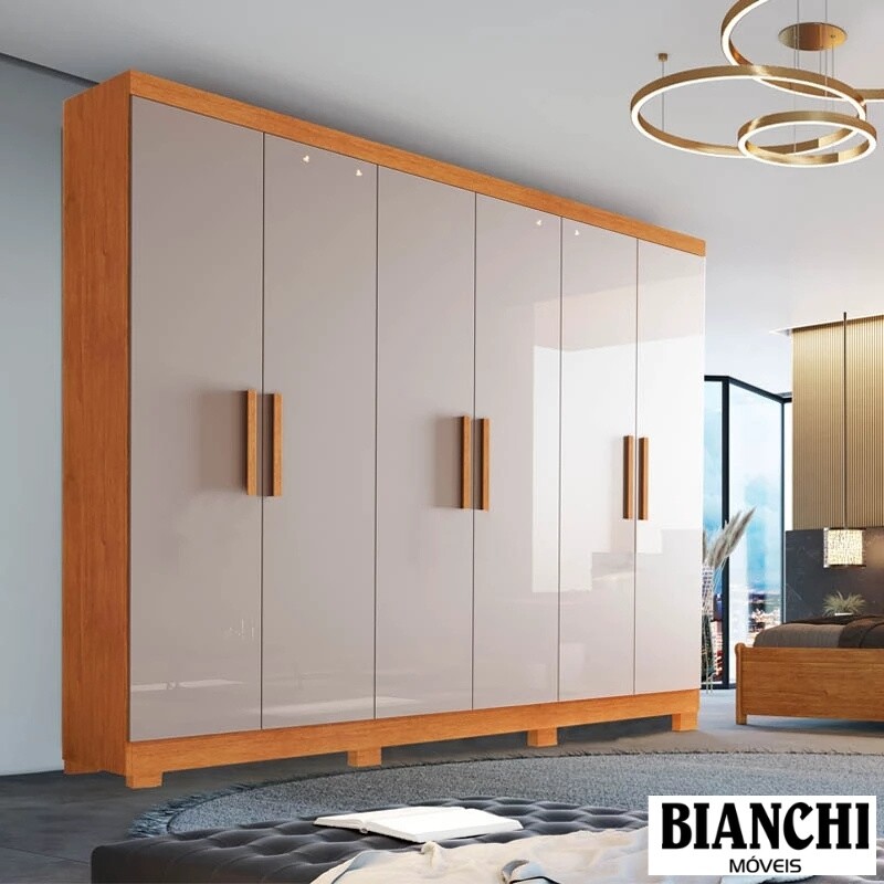 Guarda-roupa Casal Sergipe Nature/Off 6 Portas C/ Pés 100% MDF Larg. 1.80m - Bianchi