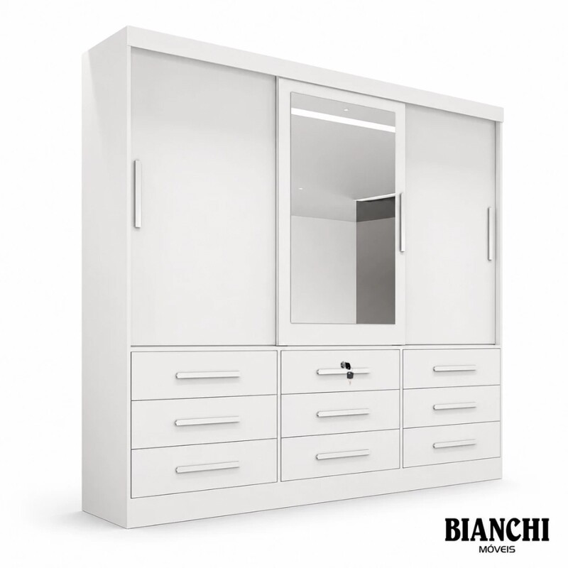 Roupeiro Turim Plus 3 Portas Branco 100% MDF Larg. 2.11 - Bianchi