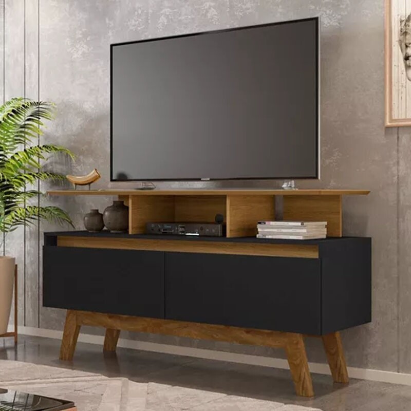 Rack Bancada Rubi Larg. 1.20m Cinamomo/Preto para TV até 50
