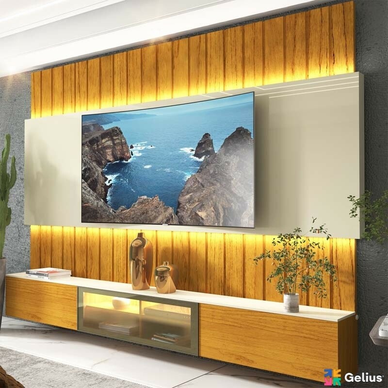 Home Suspenso Soberano Reflecta Larg. 2.30m Nature/Off C/Led 100% MDF para TV até 85