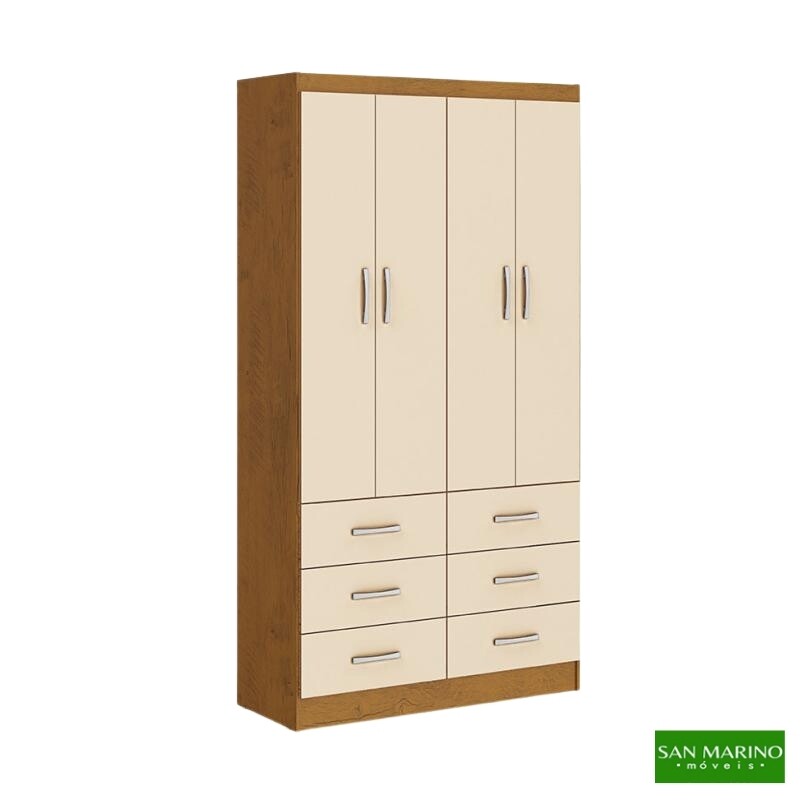 Roupeiro Nápoles Larg. 0.93m Noce TX/Pérola 4 Portas 6 Gavetas San Marino - Oferta
