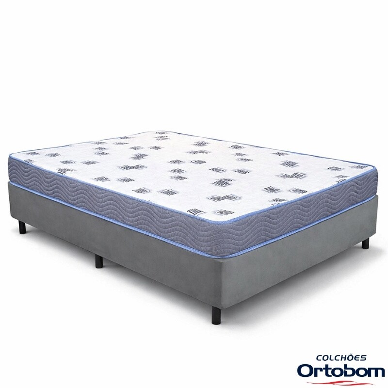 Colchão Casal Light 100% Espuma D33 Selado Ortobom + Box Casal Sued Cinza Ortobel - 138x188x54 | Suporta até 260kg