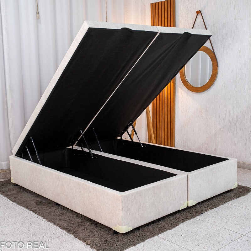 Base Box Baú Queen Bipartido Prime Confort 158x198x45 Corino Palha Blindado - Issacar