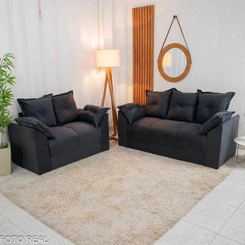 Sofá 3 e 2 lugares Petra Veludinho Chumbo 606