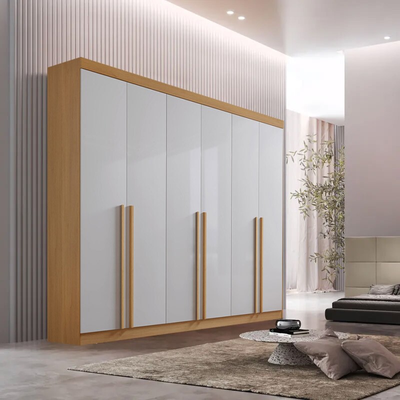 Roupeiro Milano Cinamomo/Off 6 Portas e 8 Gavetas 100% MDF Larg. 2.20m - D Doro