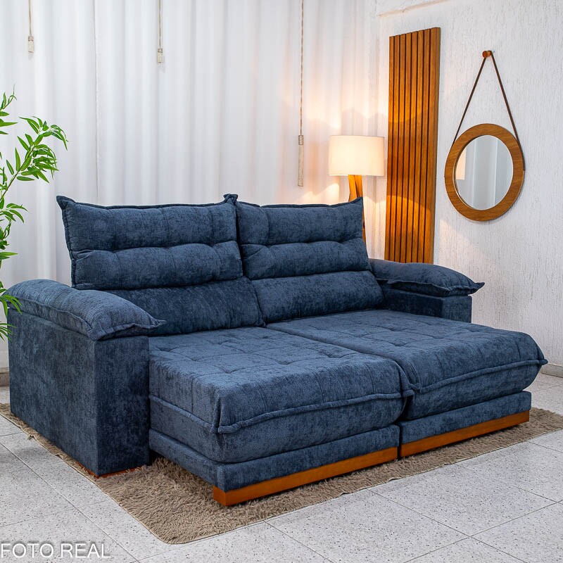 Sofá Retrátil Reclinável Itaúna 2.50m Chenille Azul 575 - Molas Ensacadas