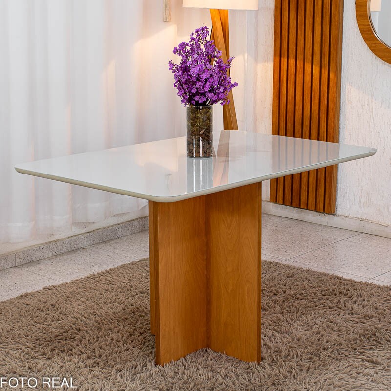 Mesa de Jantar Moscou 120x80 Vidro Off/Base Cinamomo - Minas Plac
