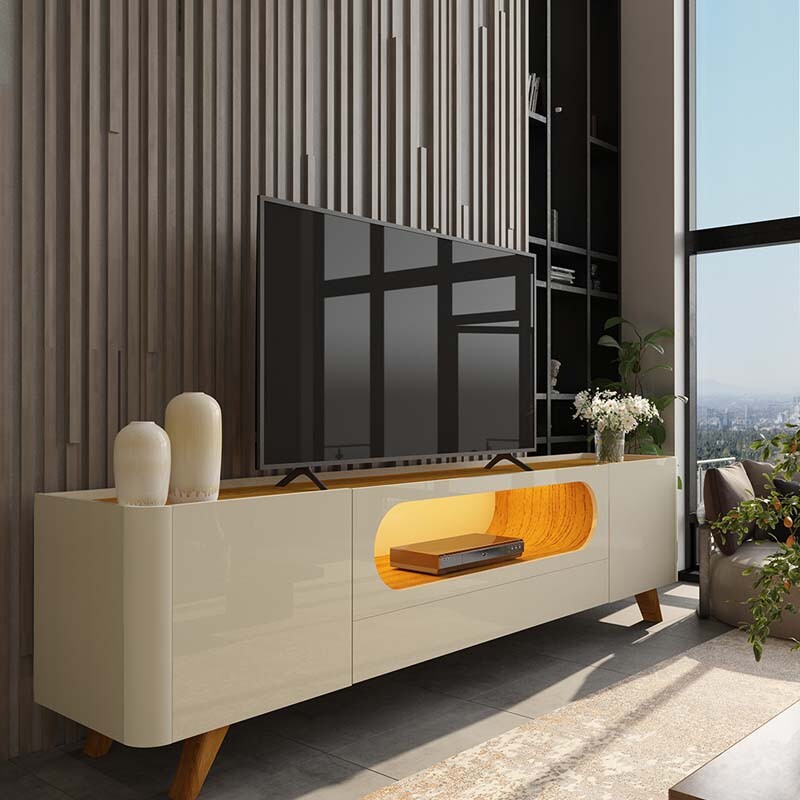 Rack Nobre Larg. 2.10m Off/Naturale C/ Led 100% MDF para TV até 70