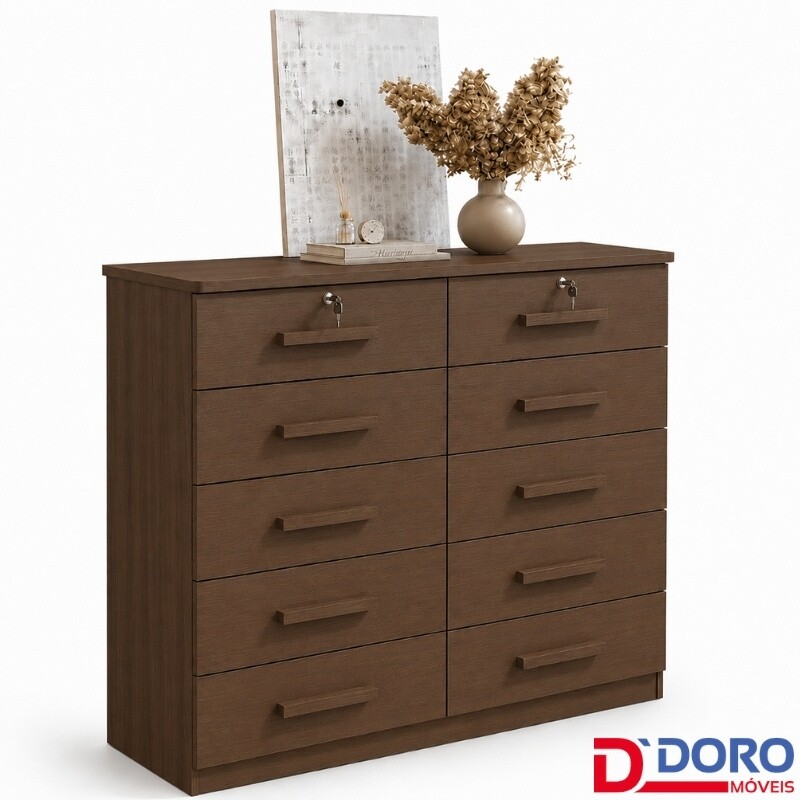 Cômoda Ryad Com 10 Gavetas Castanho - D Doro