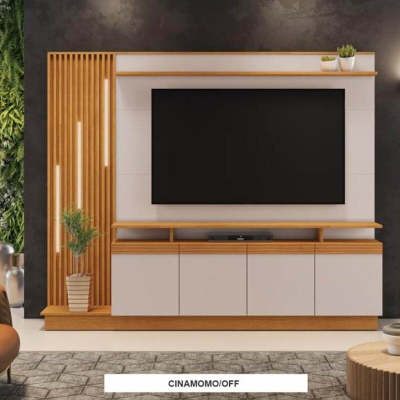 Home Absoluto Larg. 2.00m Cinamomo/Off Ripado C/ Led para TV até 65