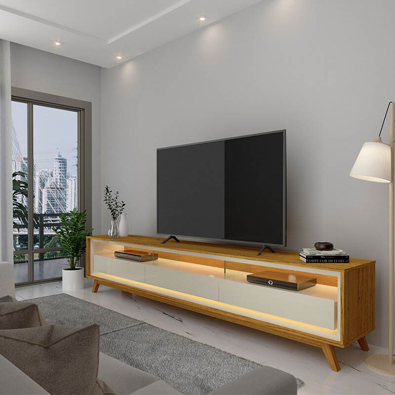 Rack Requinte Larg. 2.12m Naturale/off C/ Led 100% MDF para TV até 75