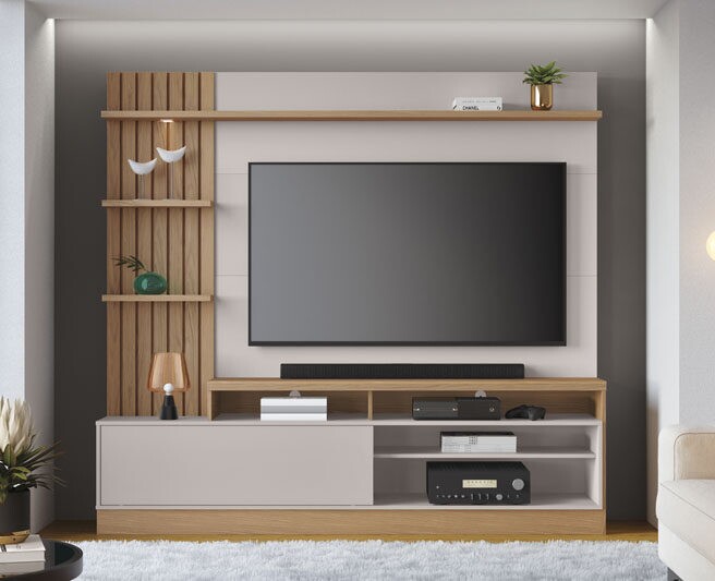 Home Maceió Larg. 2.00m Freijó/Off White para TV até 65