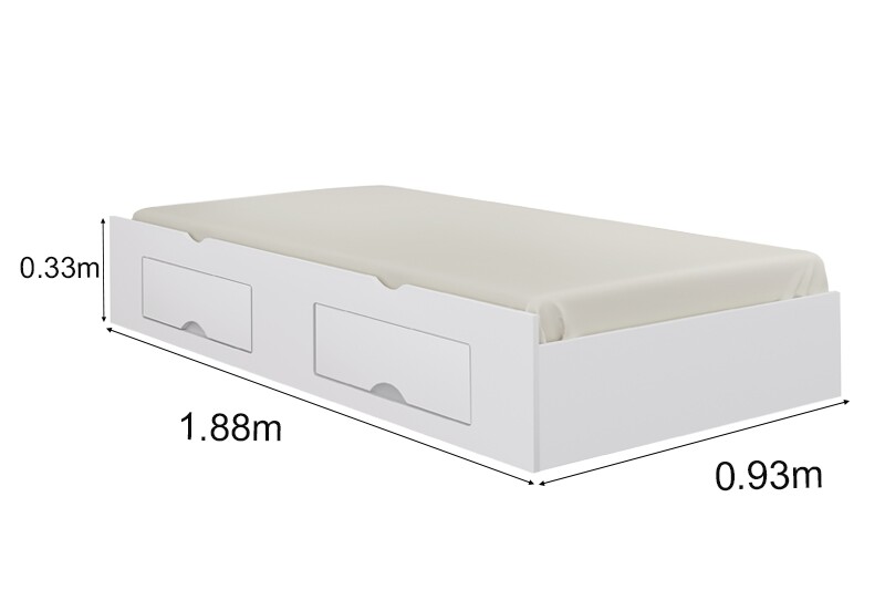 Cama Auxiliar Solteiro 2 Gavetas Branca 93x188x33 - D Doro